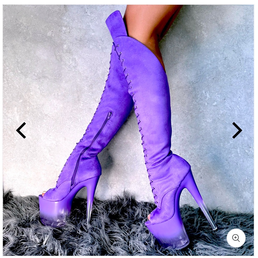 Hella Heels Purple Ombré Over the Knee Boots 8” Heel, Size 8